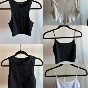 Five Black and White Cropped Tanks